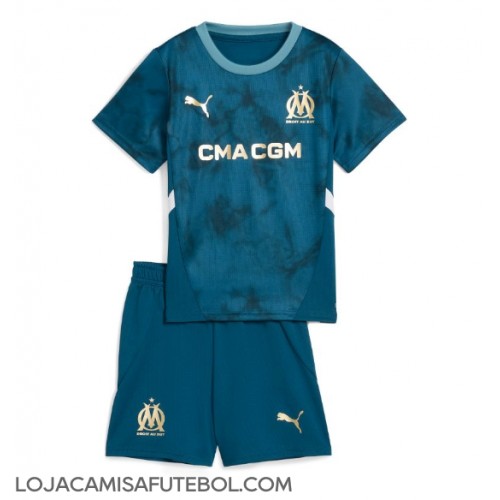 Camisa de Futebol Olympique de Marseille Equipamento Secundário Infantil 2024-25 Manga Curta (+ Calças curtas)